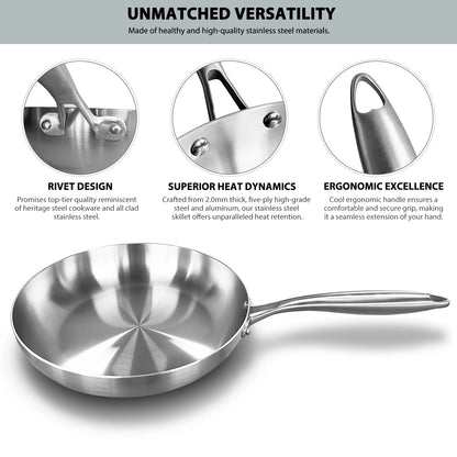 304 Stainless Steel Non-Stick Frying Pan - Uncoated Steak Cookware for Gas Stove and Induction Cooker