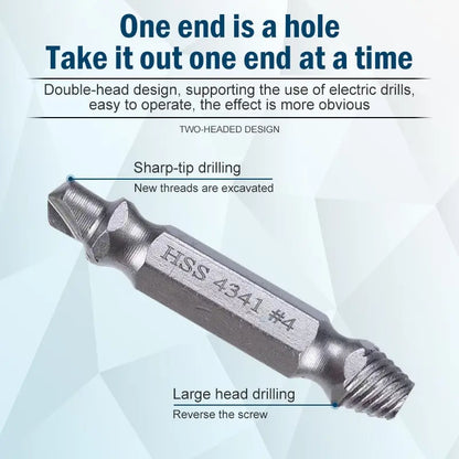 Double Head Screw Extractor Set | Broken Thread & Wire Remover, 4341 Hexagon Drill for Broken Screws