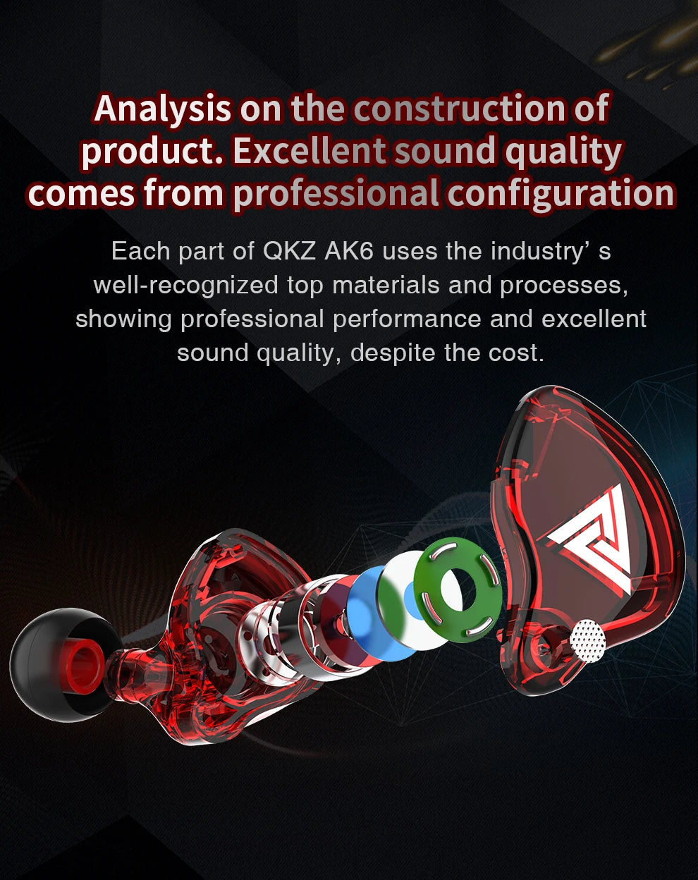 QKZ AK6 In-Ear Earphones - 6 Dynamic Drivers, Stereo Headphones with Mic, Sports HIFI Subwoofer Monitor Earbuds