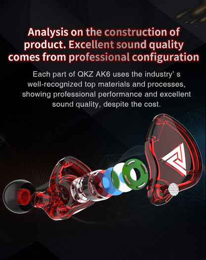 QKZ AK6 In-Ear Earphones - 6 Dynamic Drivers, Stereo Headphones with Mic, Sports HIFI Subwoofer Monitor Earbuds