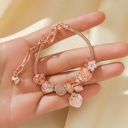 Fashion Multi-Element Rose Love Swan Family Bracelet – Daily Jewelry Accessory for Parties & Gifts