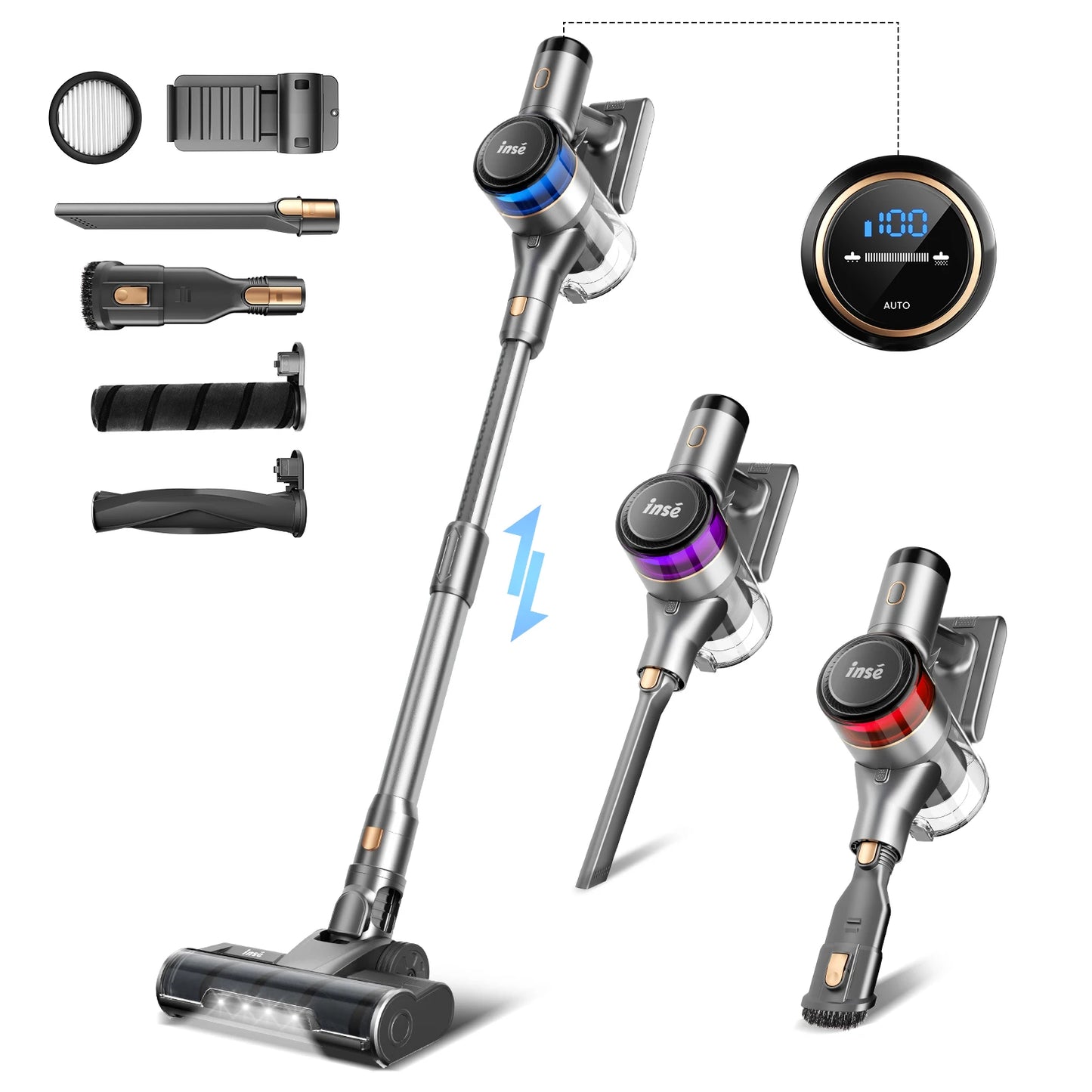 INSE S9 Stick Cordless Vacuum Cleaner - 400W, 30KPa Suction, Up to 55 Mins Runtime, 9-in-1 for Hardwood, Pet Hair, Home and Car