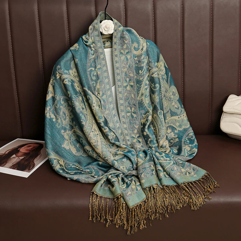 Luxury Autumn Cashmere Pashmina Shawl – Warm Winter Scarves for Women, Printed Cotton Foulard Stole Scarf 2023