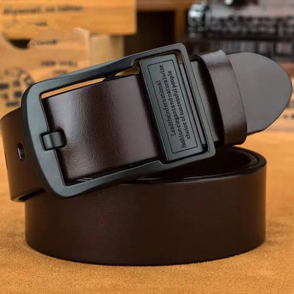 Men's Leather Cowhide Belt – Fashion Metal Alloy Pin Buckle, Luxury Brand for Jeans & Business Casual Wear