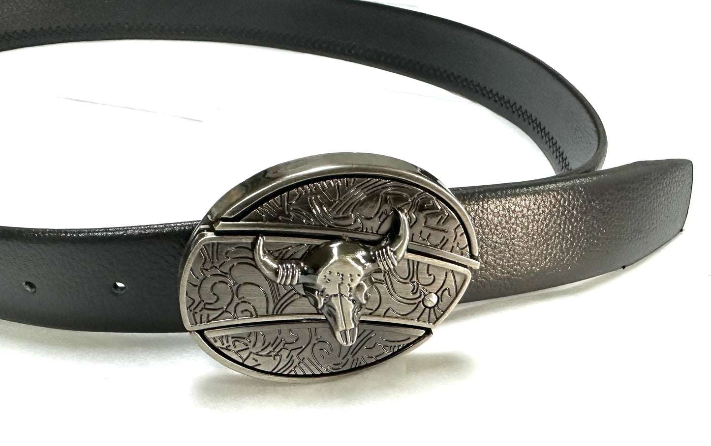 Vintage Adjustable Belt – Metal Buckle Fashion Waistband for Men, Punk Western Cowboy Style with Embossed Design