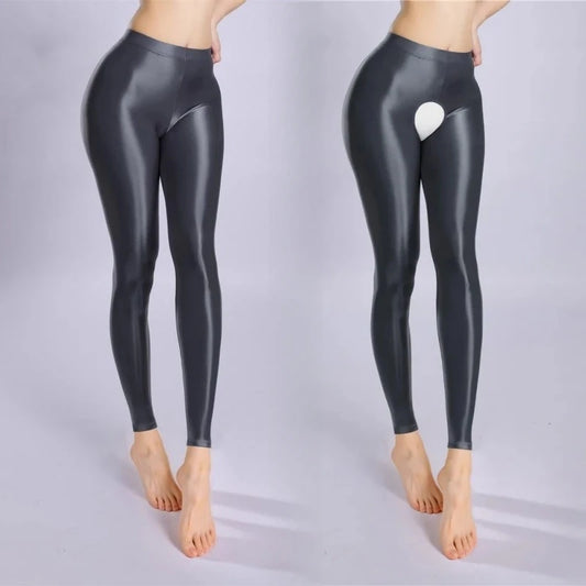 100D Satin Leggings – Plus Size Footless Shiny Shaping Pantyhose, Open & Closed Crotch Skinny Tights for Spring & Autumn