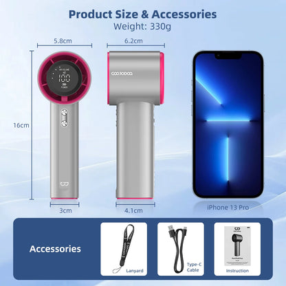 Mini Rechargeable Handheld Fan — Strong Wind with 100-Speed Digital Display