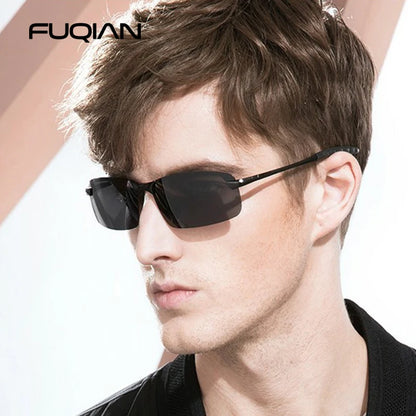 Enhanced Vision: FUQIAN Vintage Metal Polarized Sunglasses - Photochromic Lens, Ideal for Men and Women, Night Driving Sun Glasses