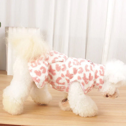 Leopard Print Dog Dress Coat – Winter Fleece Pullover Hoodie & Sleeveless Vest for Small Dogs, Chihuahua Puppy Skirt