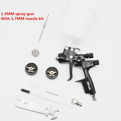 HVLP Spray Gun with Adapter & Mix Tank — 1.3mm & 1.7mm Nozzles for Car Painting, Water-Based Air Spray Gun