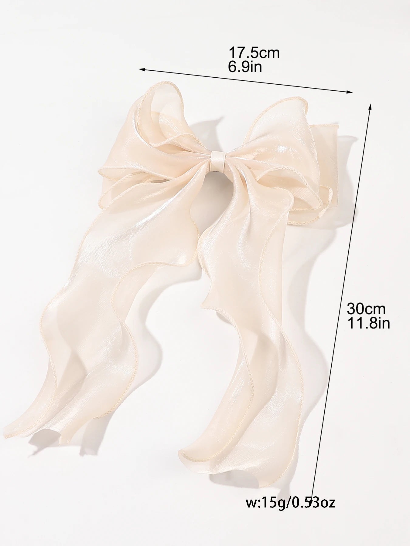 White Organza Bow Hair Clips – Fluttering Ribbon, French Fresh Premium Headdress, Large Hair Accessories for Women & Girls