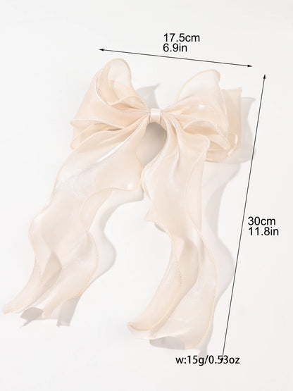 White Organza Bow Hair Clips – Fluttering Ribbon, French Fresh Premium Headdress, Large Hair Accessories for Women & Girls