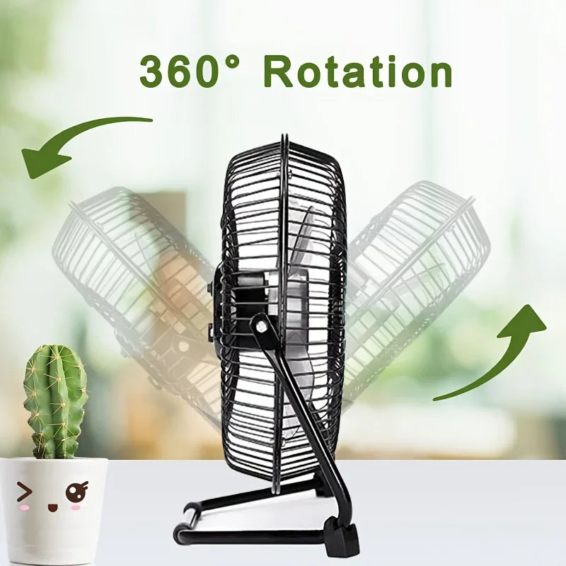 4/6/8 Inch Desktop Portable USB Electric Fan – 2-Speed Adjustable Mini Desk Fan with 4 Blades & 360° Rotation for Strong Airflow