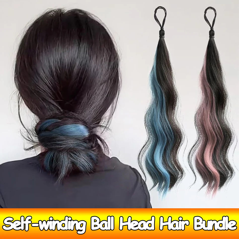 50cm Synthetic Highlighted Hair Bun Wig – DIY Self-Winding Ball Head for Increased Volume