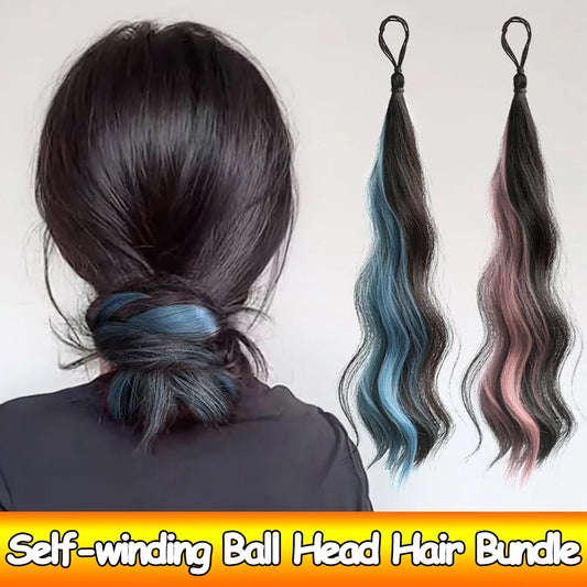 50cm Synthetic Highlighted Hair Bun Wig – DIY Self-Winding Ball Head for Increased Volume