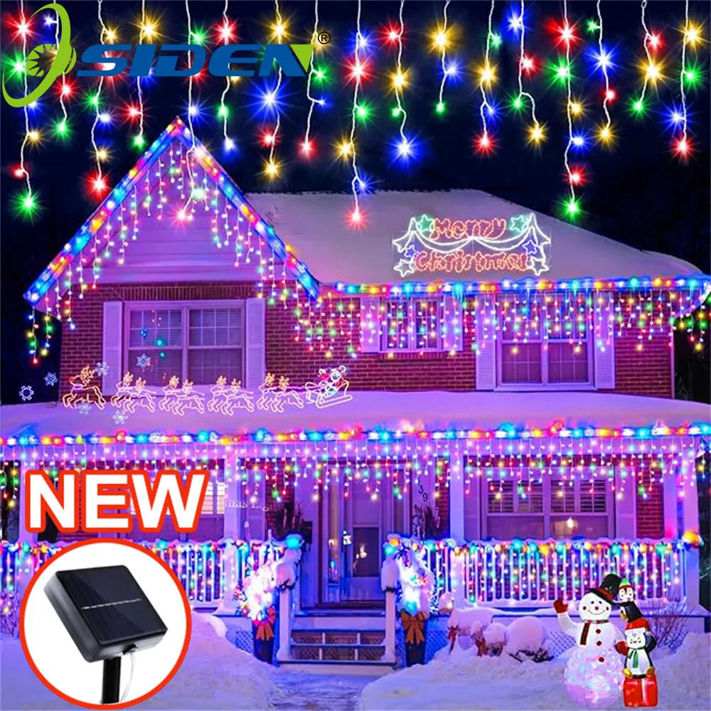 162/96 LED Solar Icicle Christmas Lights – Outdoor Waterproof Fairy Lights with 8 Modes for Home, Party & Holiday Decoration