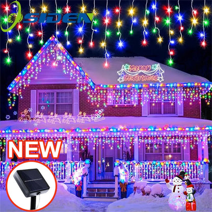 162/96 LED Solar Icicle Christmas Lights – Outdoor Waterproof Fairy Lights with 8 Modes for Home, Party & Holiday Decoration