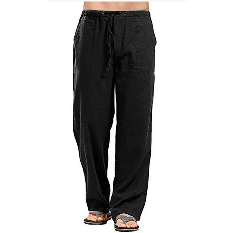 Men's Cotton Linen Pants – Summer Breathable Solid Color Casual Trousers with Elastic Waist