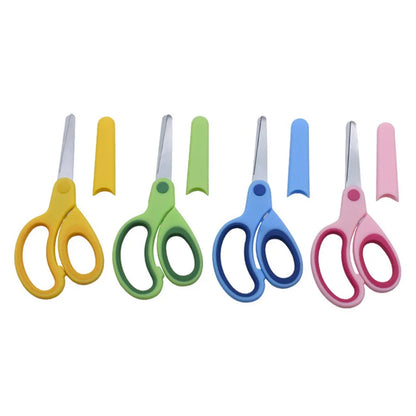 Kids Safety Scissors — Left-Handed Student Scissors with Sleeve for DIY, Paper Cutting & Stationery