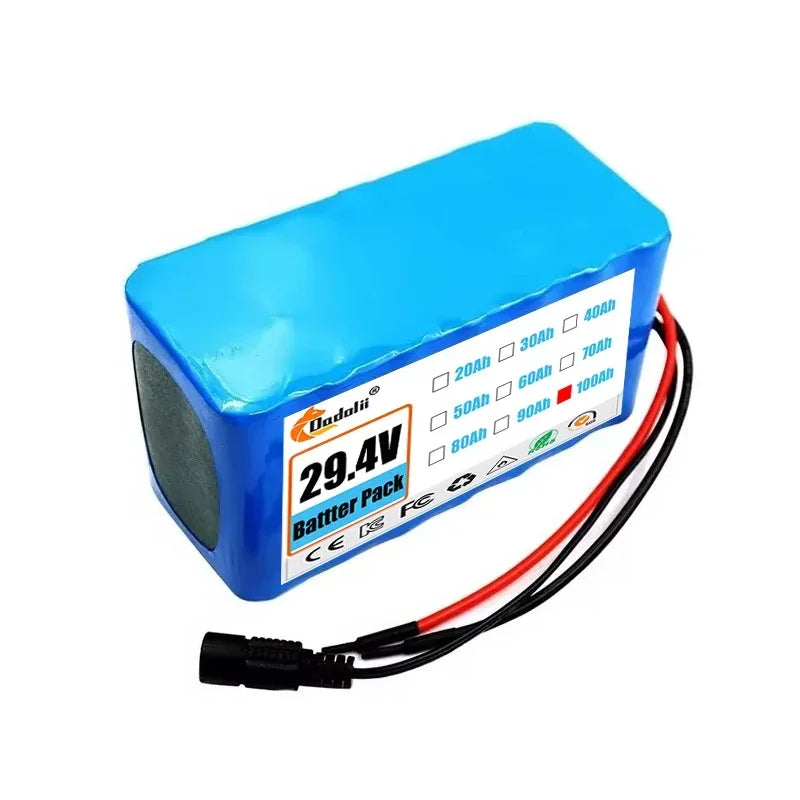29.4V 100Ah 7S3P 18650 Lithium-Ion Battery Pack — Suitable for 24V–29.4V Motors with 2A Charger