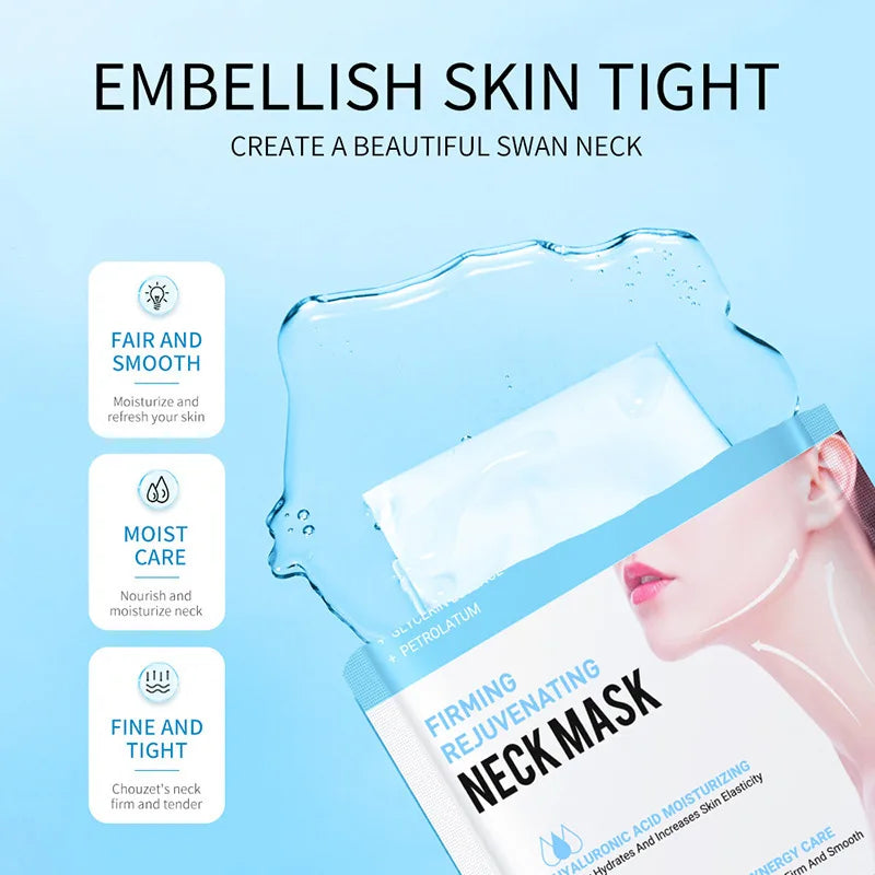 SADOER Hyaluronic Acid Neck Masks - 10pcs Collagen Firming, Nourishing & Brightening Moisturizing Neck Skin Care Patches