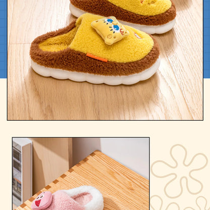 SpongeBob Suede House Slippers for Men & Women — Slip-On Fuzzy Indoor/Outdoor Shoes with Faux Fur Lining