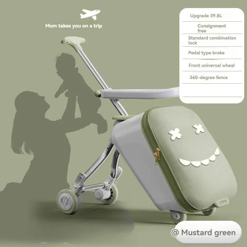 Cartoon Children's Ride-On Trunk — 20-Inch Foldable Baby Travel Box & Rideable Car Bag