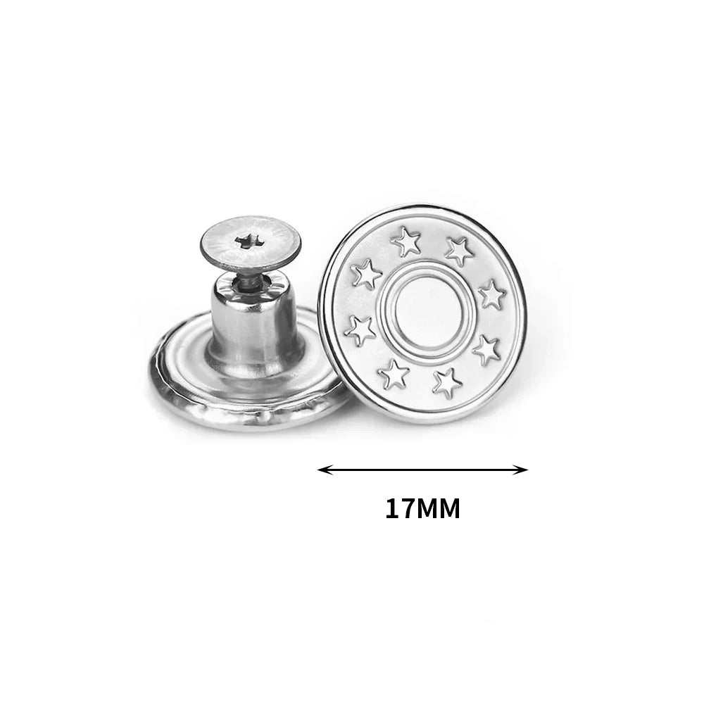 Metal Jeans Buttons Replacement Kit - 10Pcs 17mm Screw-on No-Sewing Buttons for Clothing Repair, Nailless Jean Buckles