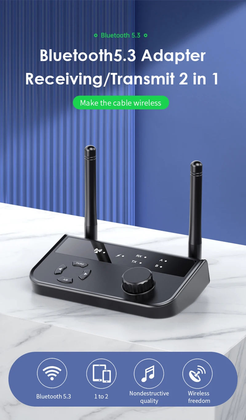 2-in-1 Bluetooth 5.3 Audio Receiver & Transmitter | 3.5mm AUX RCA Wireless Adapter for TV, Car, PC, Headphones
