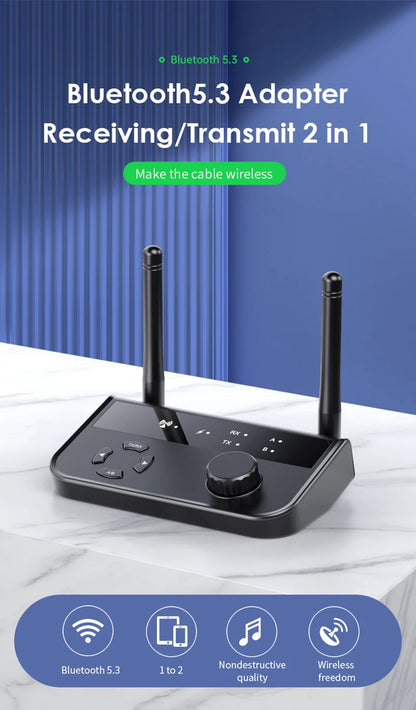 2-in-1 Bluetooth 5.3 Audio Receiver & Transmitter | 3.5mm AUX RCA Wireless Adapter for TV, Car, PC, Headphones