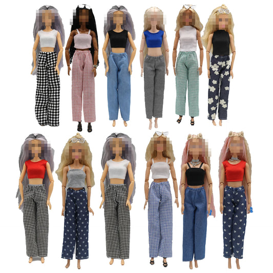 Barbie Doll Claus Outfit Set - 30cm 1/6 Scale T-Shirt & Elastic Pants Daily Wear Accessories
