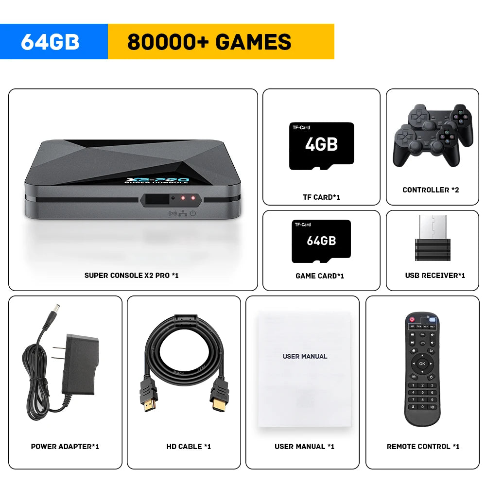 KINHANK Super Console X2 Pro Retro Game Console – 90,000 Built-in Video Games for PS1/DC/MAME/SS with Gamepad, Kid Gift Gaming Box