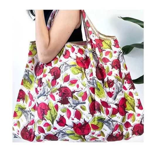 Large-Capacity Reusable Grocery Bags - Lightweight, Durable Nylon Shopper Tote with Shoulder Straps and Stylish Print