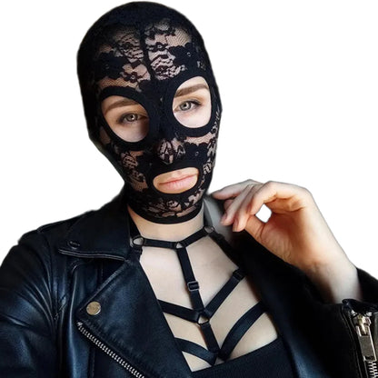 Gothic Lace & Velvet Face Mask - Halloween Masquerade Carnival Costume Headpiece