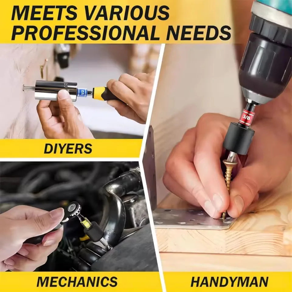 Flexible Drill Extension Kit – 105° Right Angle Drill Adapter with Universal Sleeve, Multi-Size Drill Extender Tool for Tight Spaces