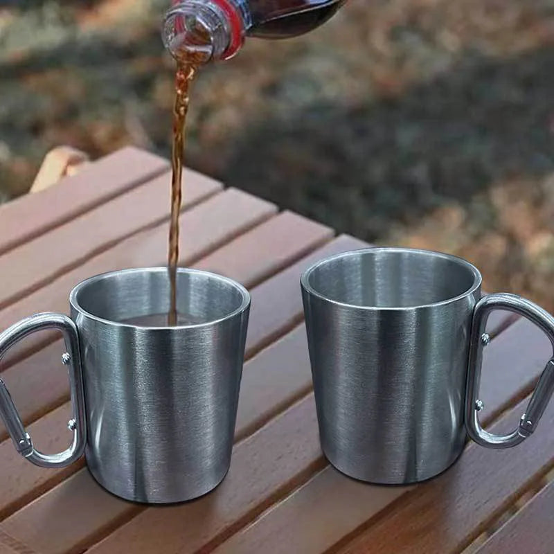 Outdoor Mountaineering Button Water Cup - Portable Travel & Camping Stainless Steel 201 Material