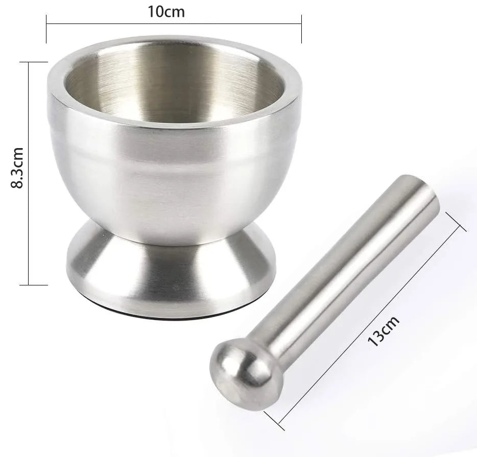 Stainless Steel Mortar & Pestle – Spice Grinder and Pill Crusher with Lid, Ergonomic Comfy Grip