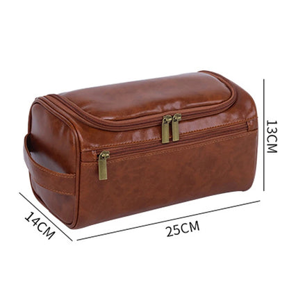 FUDEAM Leather Portable Storage Bag - Business Toiletries Organizer for Men, Travel Cosmetic Bag for Women, Waterproof Hanging Wash Pouch