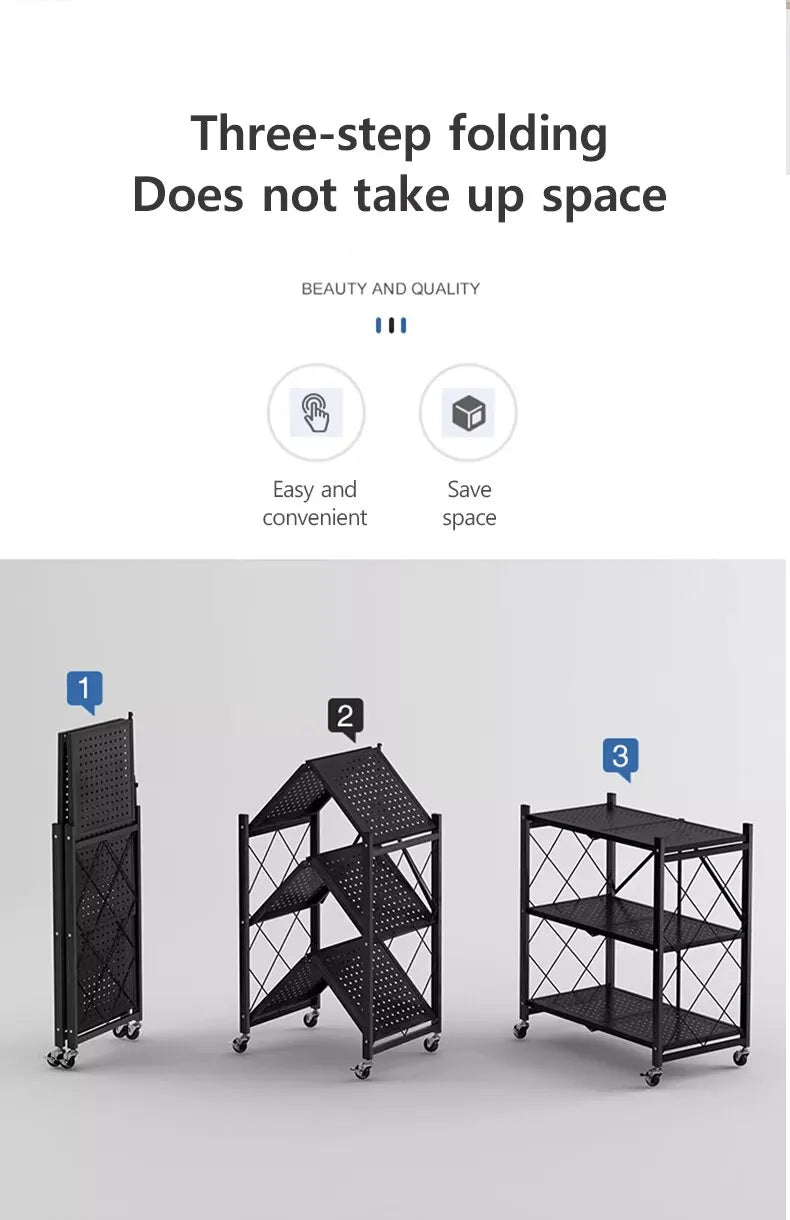 Foldable Large Iron Frame Storage Shelves – Installation-Free Standing Metal Shelving Unit for Kitchen