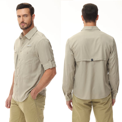 Men’s UPF 50+ Fishing Shirt - Lightweight Long Sleeve Tactical Button Down with Breathable Mesh Back