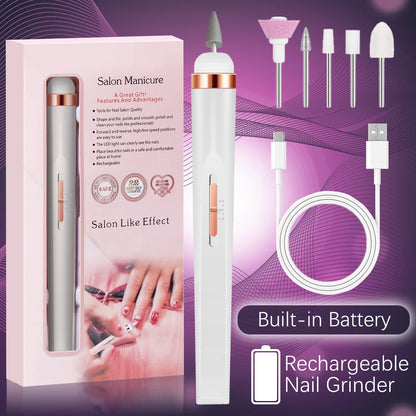 YIKOOLIN 5-in-1 Electric Nail Drill - USB Rechargeable Portable Manicure & Pedicure Kit