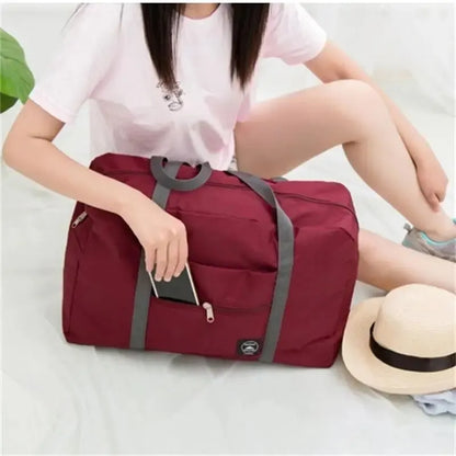 Multifunctional Folding Travel Bag: Red/Navy/Green Single Shoulder Hand Luggage with Large Capacity - Waterproof Storage