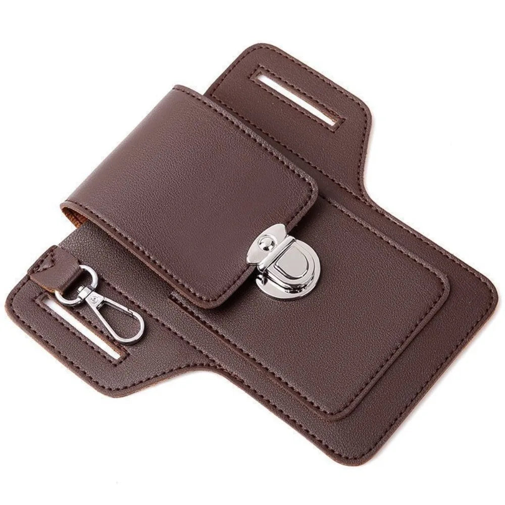 2024 Men’s Leather Belt Phone Waist Pack – Multifunctional PU Card & Key Organizer Portable Waist Bag Gift Idea