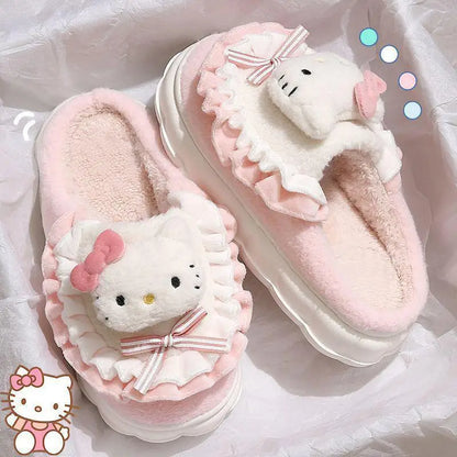 Sanrio Cinnamoroll Hello Kitty Kuromi Cotton Slippers – Cute Cartoon Winter Indoor Shoes with Thick Sole for Warmth