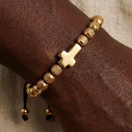 Cross Charm Beaded Bracelet - Stainless Steel Handmade Prayer Chain Jewelry Gift for Men & Women