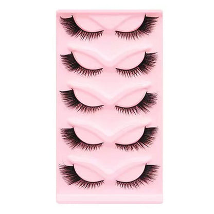 Manga Lashes 5 Pairs – Anime Cosplay Faux Mink Short Full Strip Lashes, Korean Natural Look, Clear Band Soft Eyelash Extensions