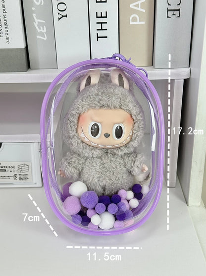 V1 V2 Labubu Protective Cover - 17cm Cotton Doll Sitting Bag, Transparent Dustproof Plush Doll Storage
