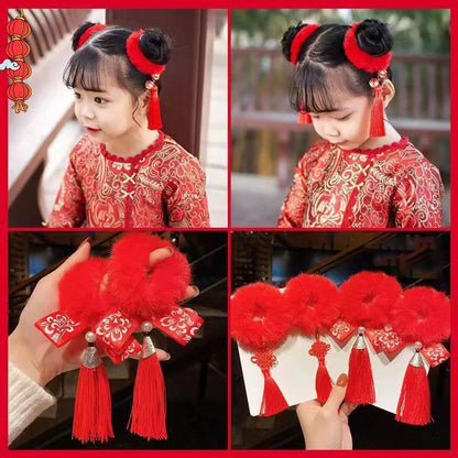 Flexible Chinese Style Children’s Hair Bands – Soft Stretchy Hair Ties for New Year