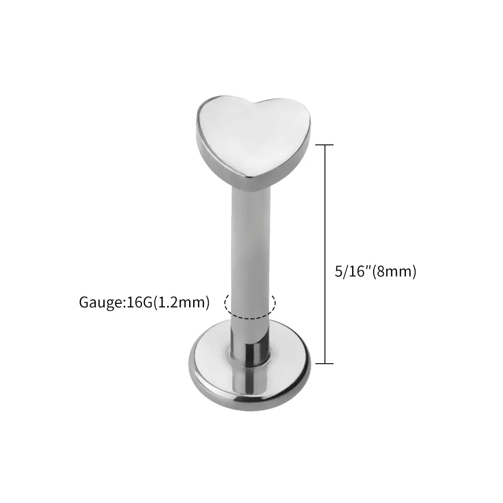 5pcs ASTM F136 Titanium Heart & Round Labret Piercing Set – Flat Monroe Lip Rings for Cartilage, Helix & Tragus Piercings