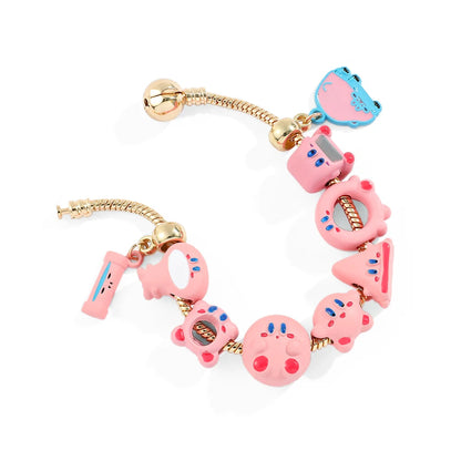 Pink Kirby Gold-Plated Charm Bangle Bracelet - Kawaii Anime Enamel Jewelry Accessory for Fans